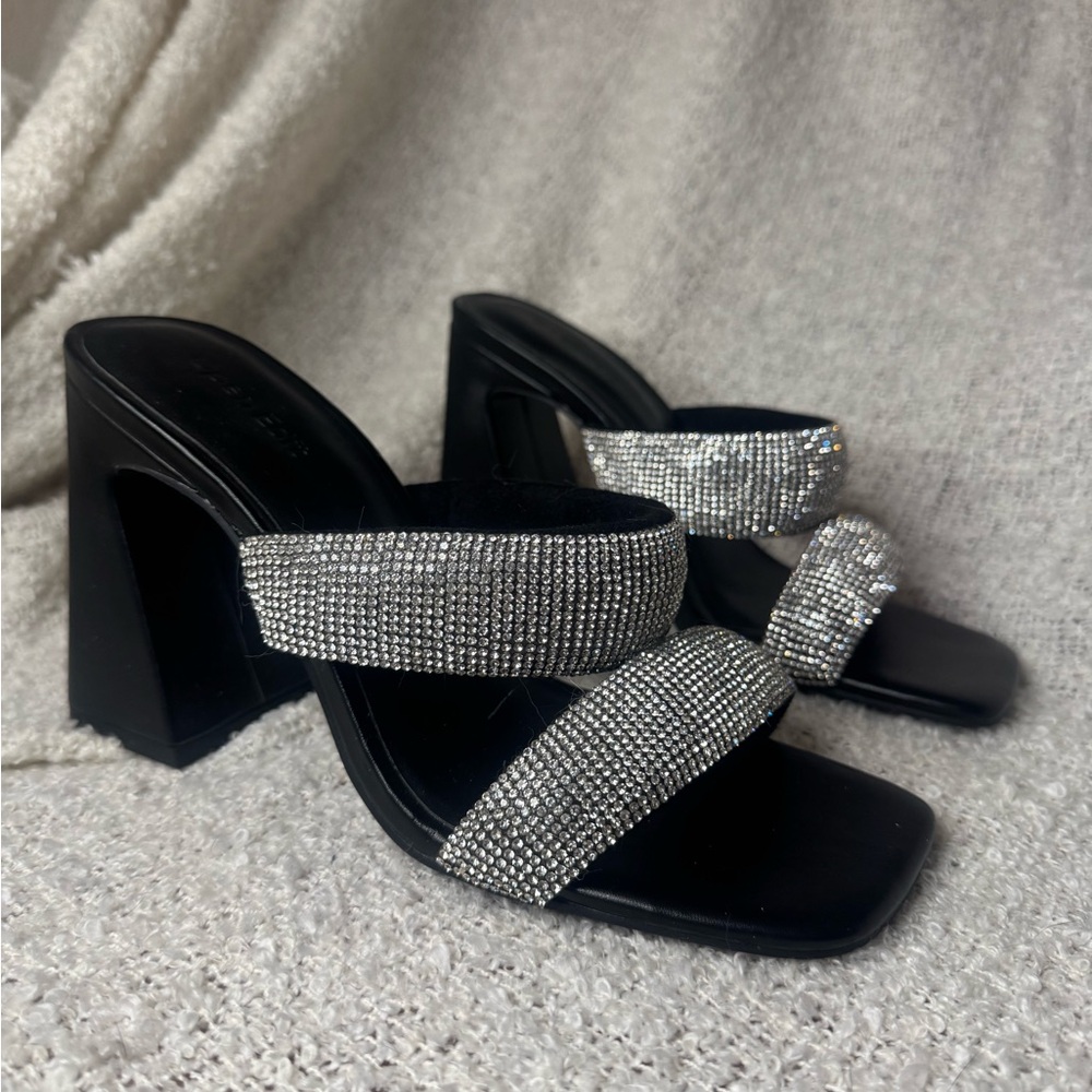 Open Edit Sparkling Silver and Black Women's Heels